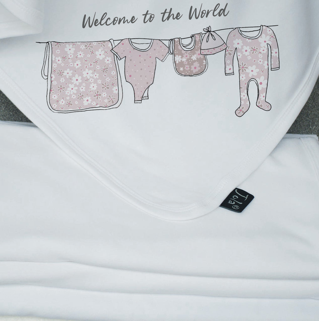 Floral personalised Washing line baby Cotton Blanket