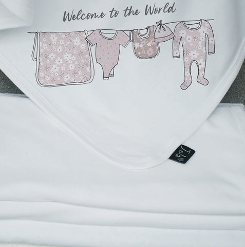 Floral personalised Washing line baby Cotton Blanket