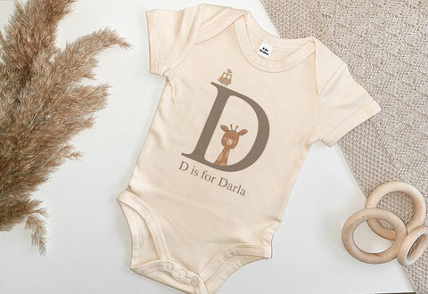 Personalised Animal Initial Natural Baby Vest