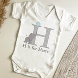 Personalised Elephant and Balloon Initial White Baby Vest