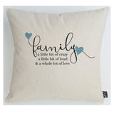 Family Crazy blue hearts cushion