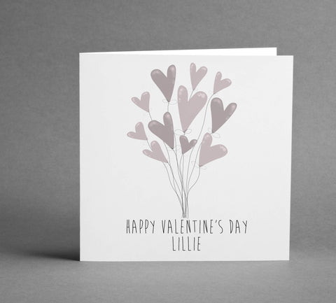 Personalised Valentine Balloon Hearts square card