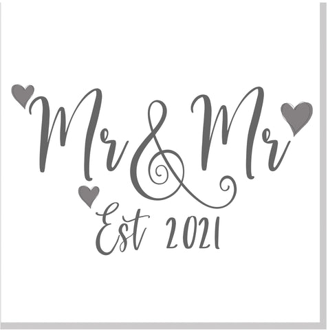 Mr & Mrs est Grey hearts Wedding square card