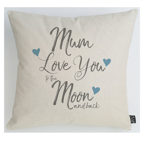 Mum love you to the Moon blue hearts cushion