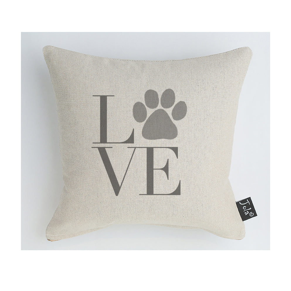 Paw Print LOVE Dog or Cat grey Cushion Jola Designs