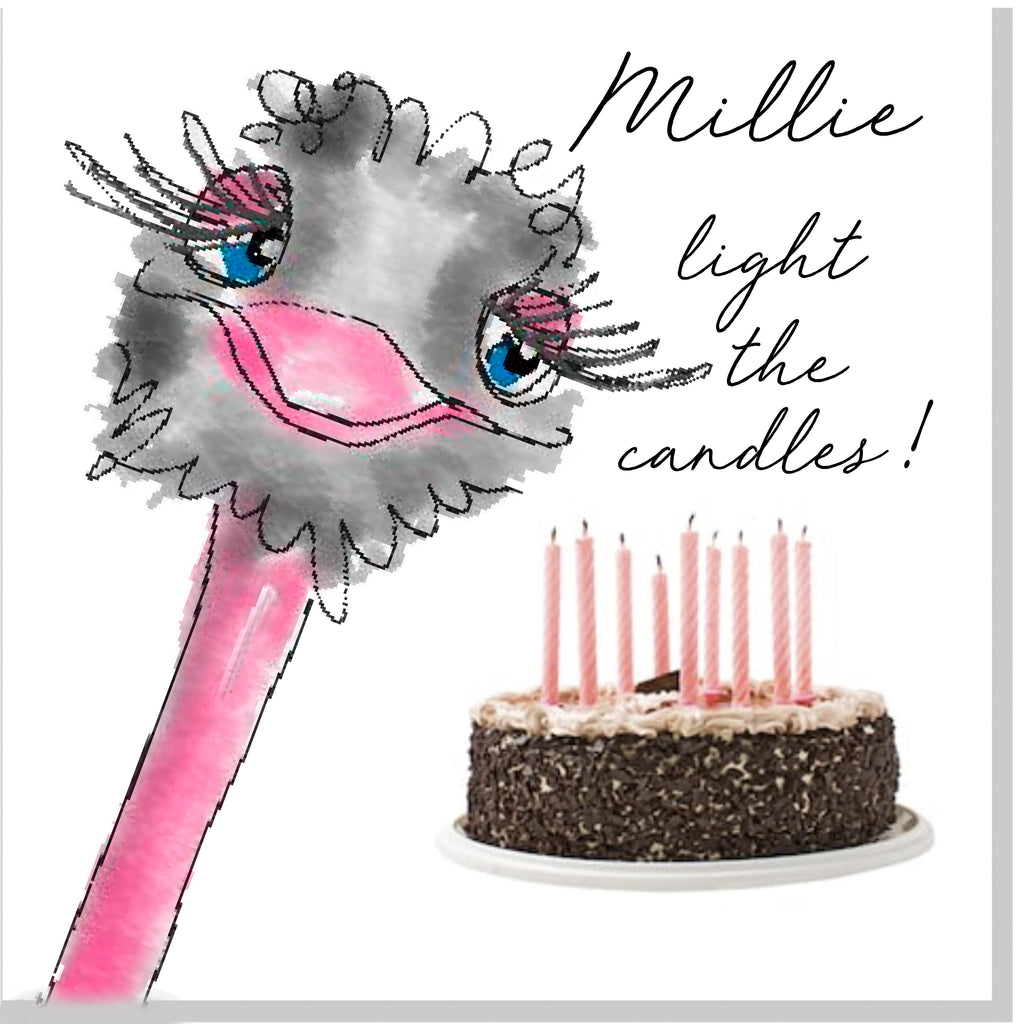Personalised Ostrich light the candles square card
