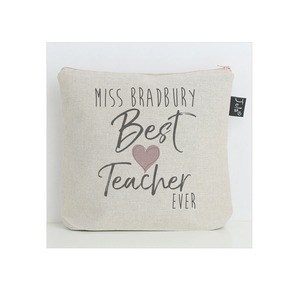 Personalised Best Teacher pink heart washbag