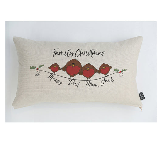 Personalised Family Robin Christmas cushion