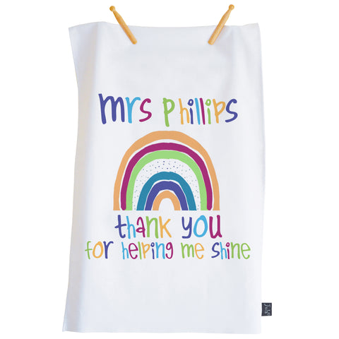 Personalised Rainbow Thank You Teacher Tea Towel