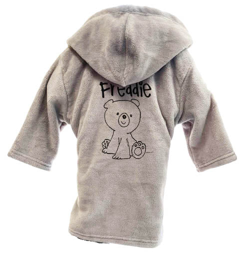 Personalised Grey Bear Kids Fleece Dressing Gown – Jola Designs