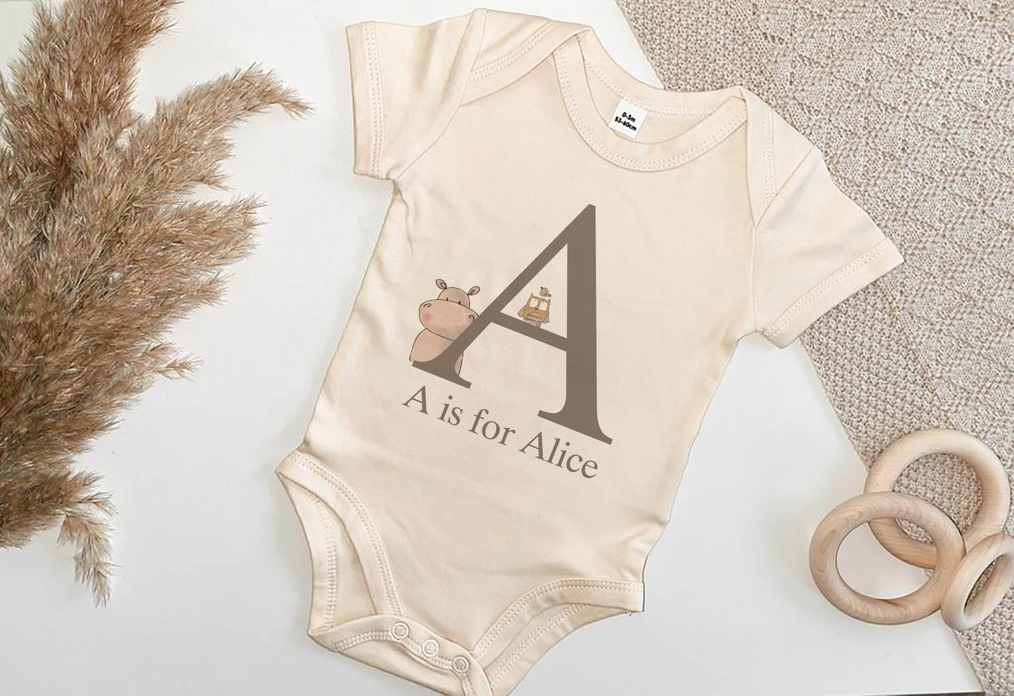 Personalised Animal Initial Natural Baby Vest