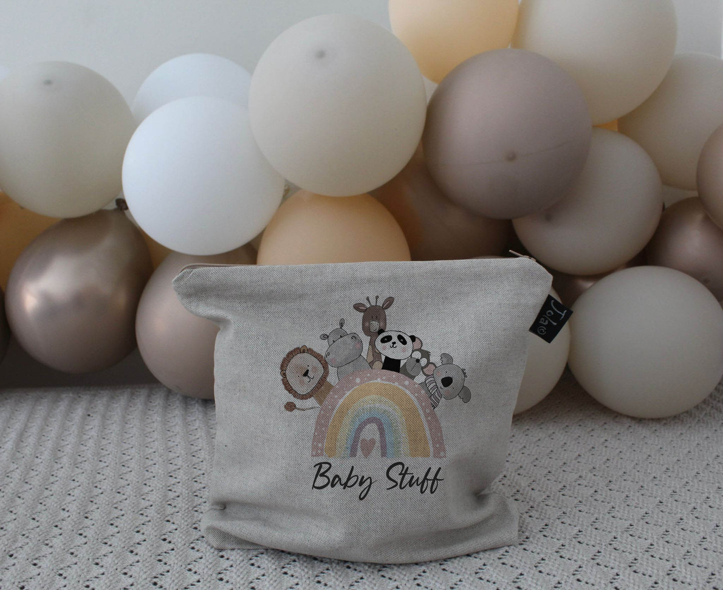 Handmade linen zipped Baby Pram bag with showerproof lining