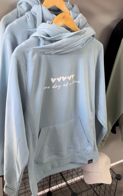 Urban Hoodie Soft Blue One Day at a Time hearts