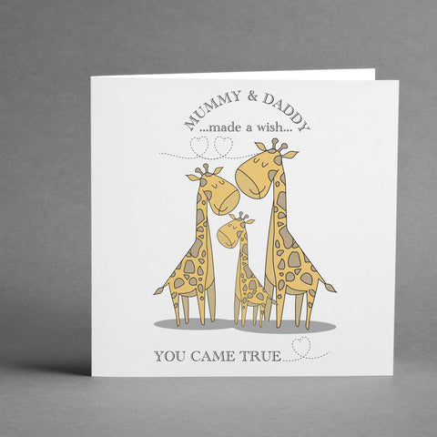 Mummy & Daddy made a wish Giraffe Baby Square Card