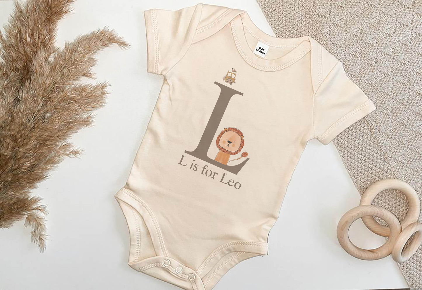 Personalised Animal Initial Natural Baby Vest