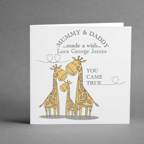 Mummy & Daddy made a wish Giraffe Baby Square Card