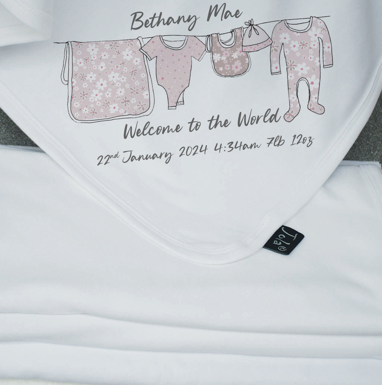 Floral personalised Washing line baby Cotton Blanket