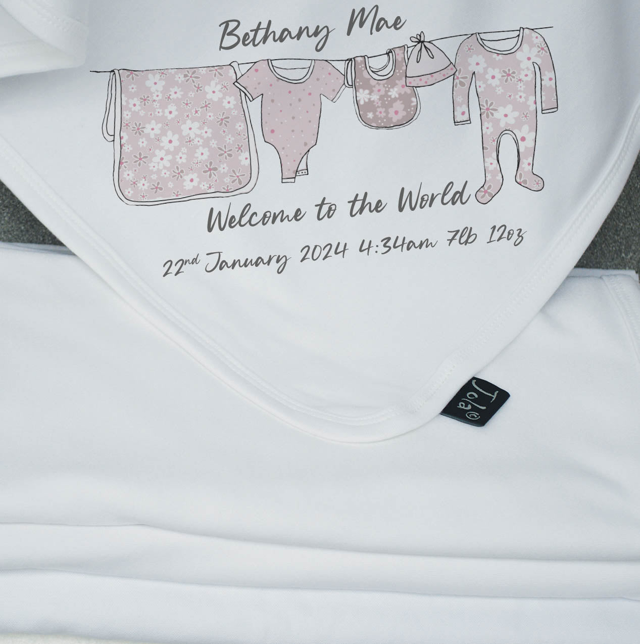 Floral personalised Washing line baby Cotton Blanket
