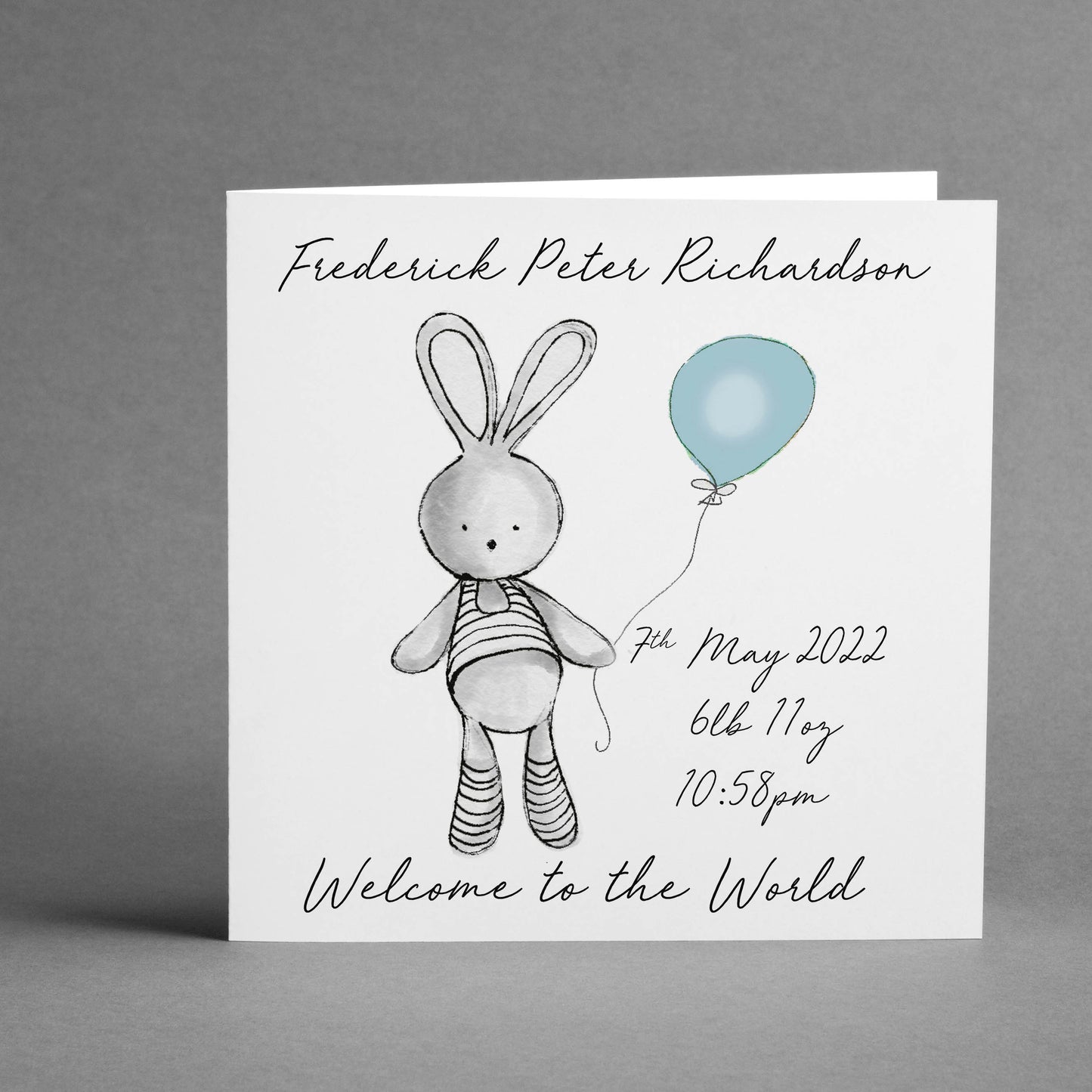 Personalised Welcome Bunny Balloon square card