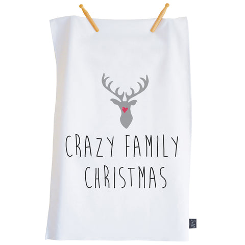 Crazy Family Christmas Reindeer Tea Towel