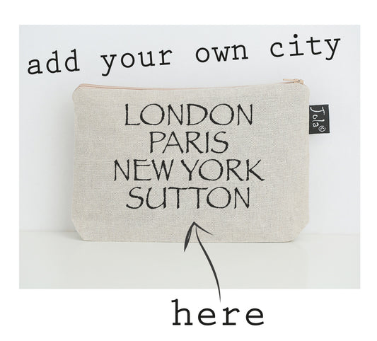 Personalised City Font 2 small Make up bag