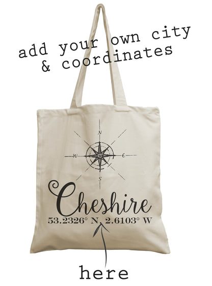 Personalised Compass Coordinates canvas bag