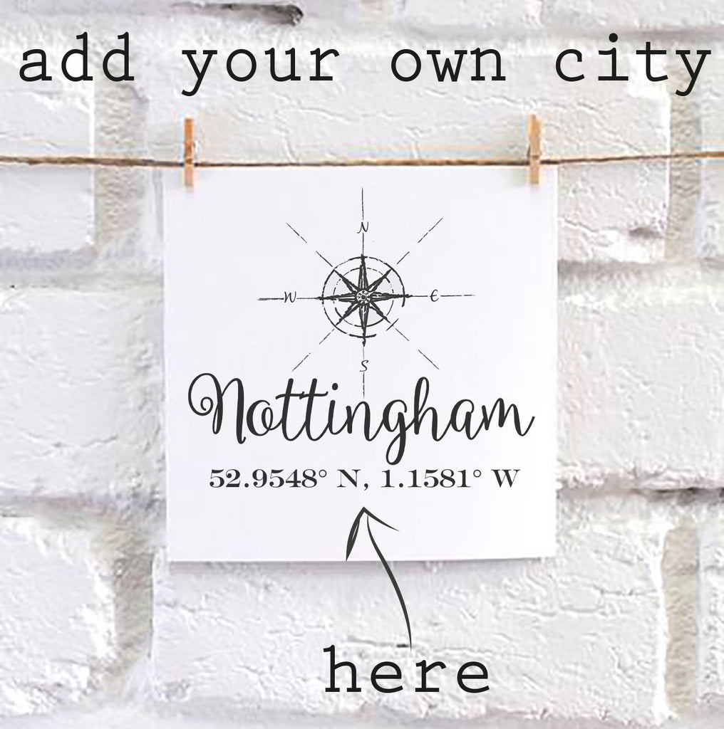 Personalised City Compass & Coordinates Card