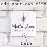 Personalised City Compass & Coordinates Card