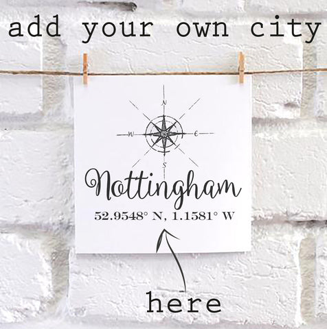 Personalised City Compass & Coordinates Card