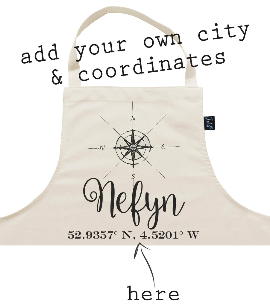 Personalised Compass & Coordinates City Apron