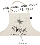 Personalised Compass & Coordinates City Apron
