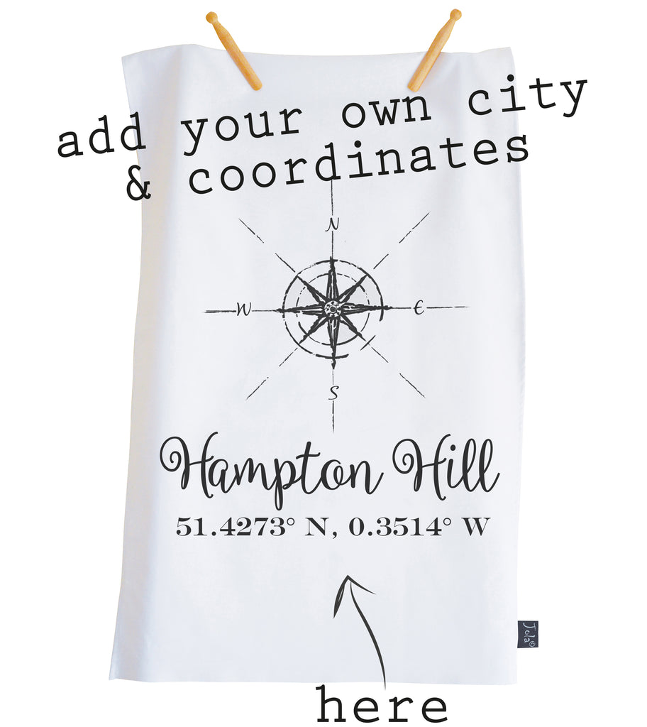 Personalised compass coordinates Tea Towel