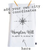 Personalised compass coordinates Tea Towel