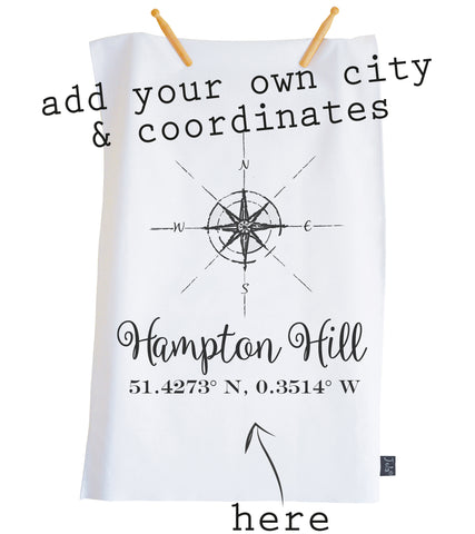 Personalised compass coordinates Tea Towel