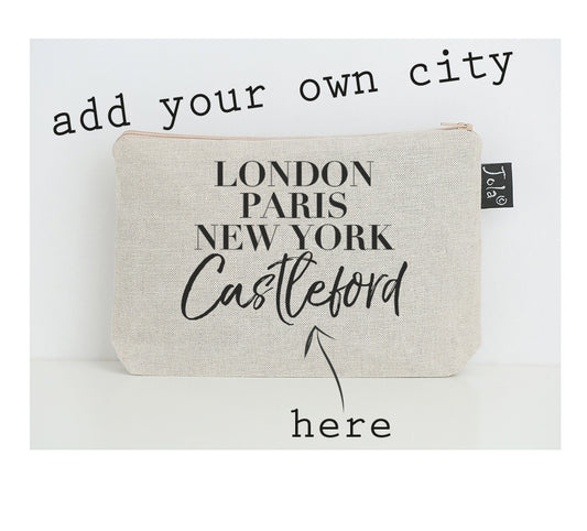 Personalised City Vogue black small make up bag