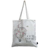 So let the adventure begin balloon floral canvas bag white