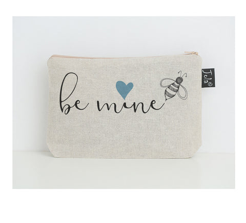 Bee mine blue heart small make up bag