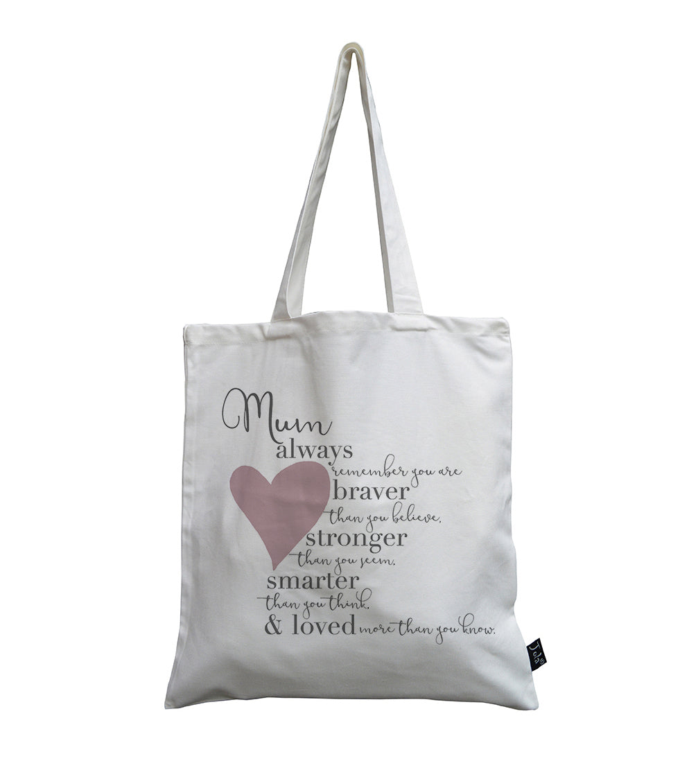 Mum Braver Blush heart canvas bag