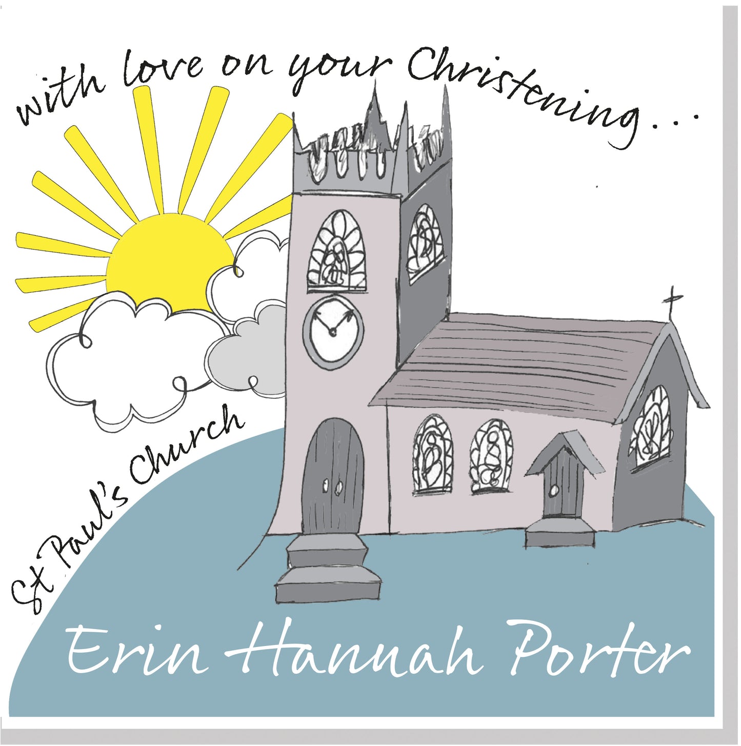 Personalised Church christening square card grey