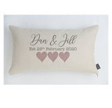 Personalised Wedding est blush hearts cushion