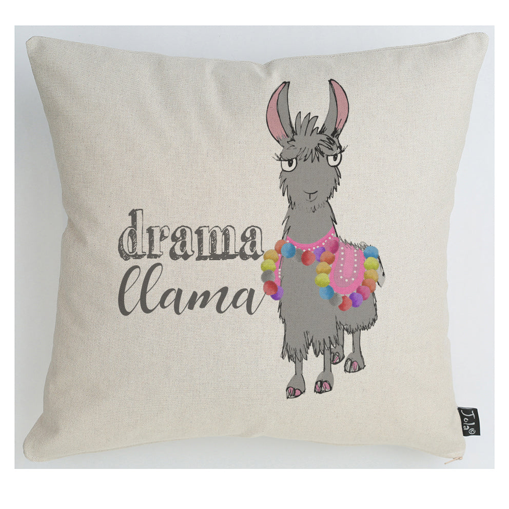 Drama Llama bright pom poms cushion