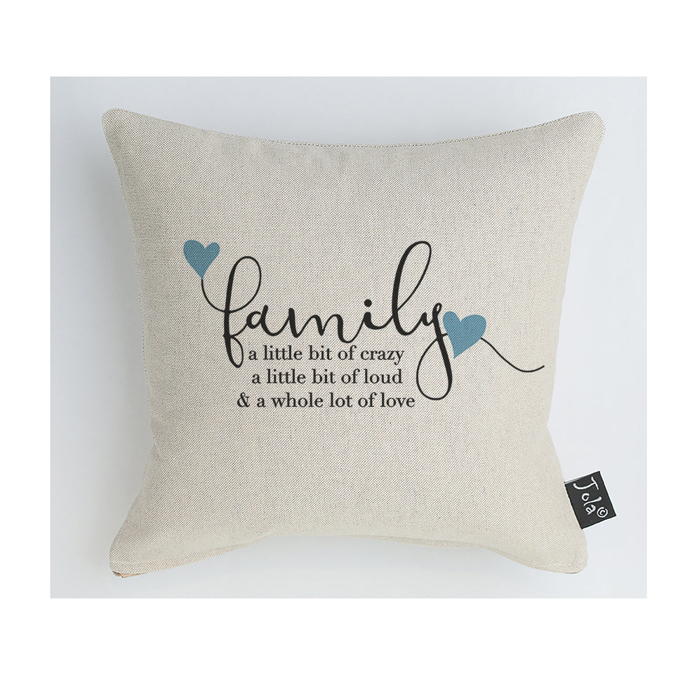 Family Crazy blue hearts cushion