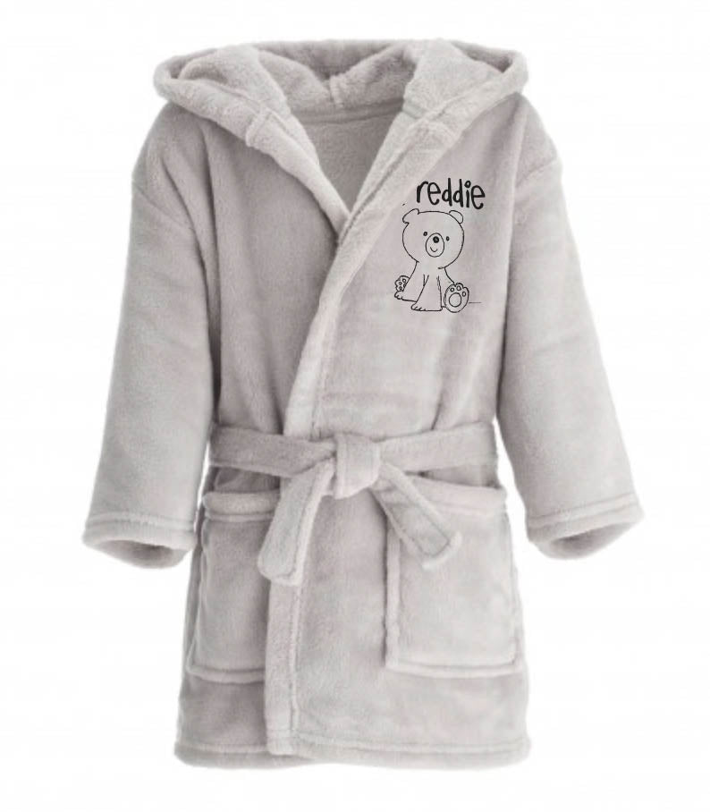 Personalised Grey Bear Kids Fleece Dressing Gown – Jola Designs