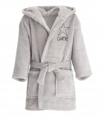 Personalised Star Grey Kids Fleece Dressing Gown