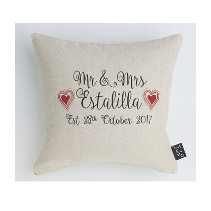 Personalised Wedding Red Hearts cushion - Jola Designs