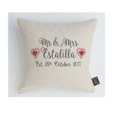 Personalised Wedding Red Hearts cushion