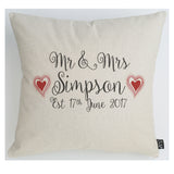 Personalised Wedding Red Hearts cushion