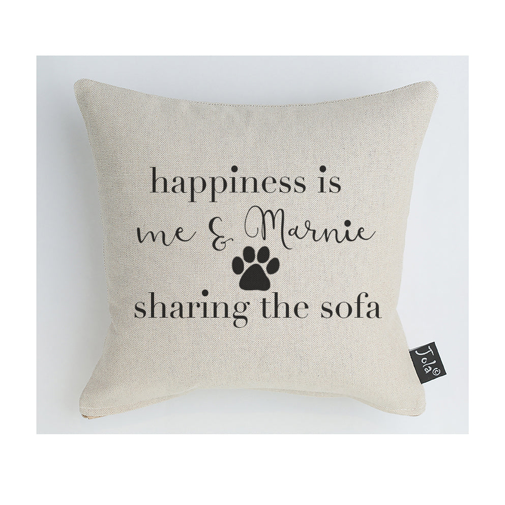 Personalised Happiness dog cushion black