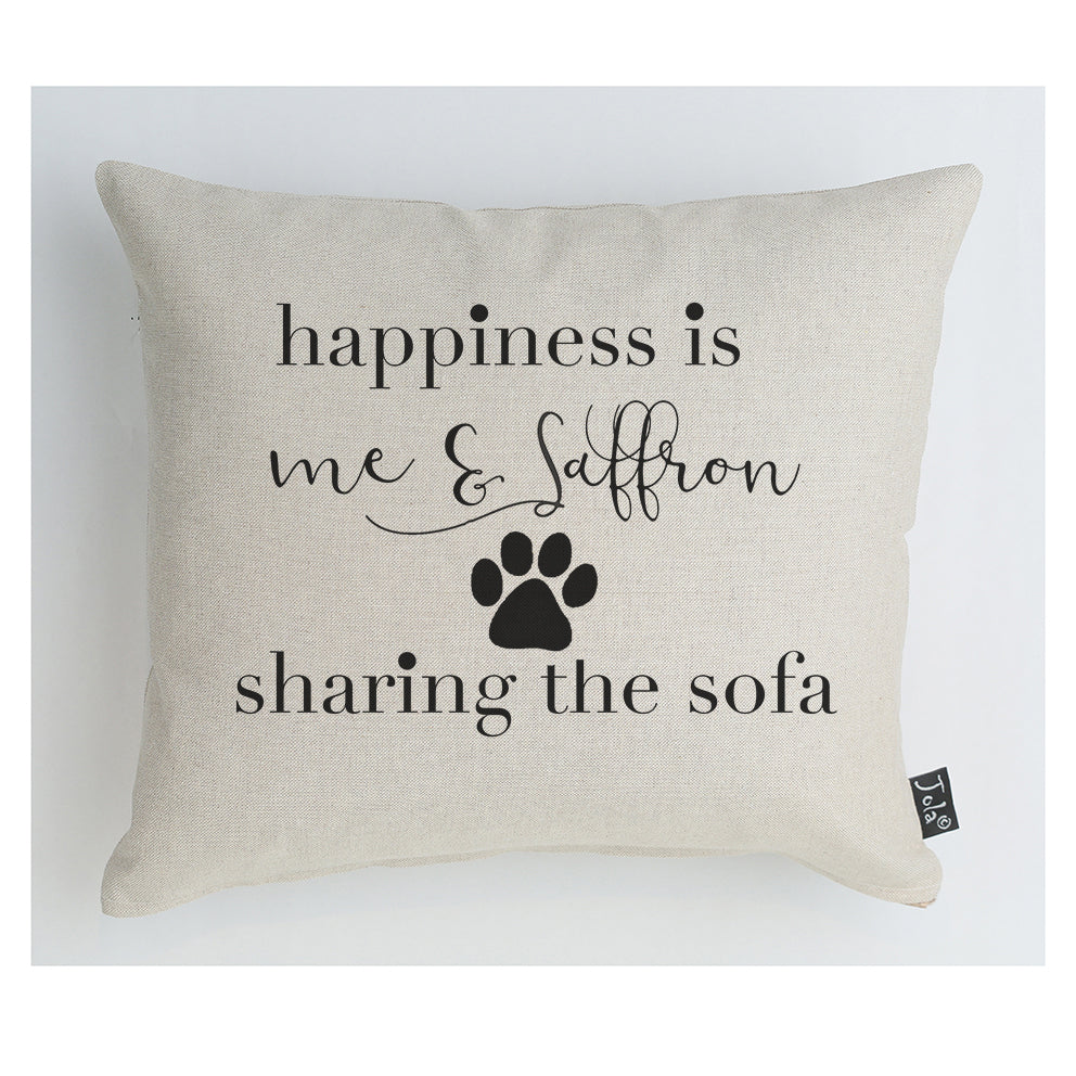 Personalised Happiness dog cushion black