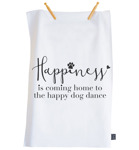 Happy Dog Dance Tea towel